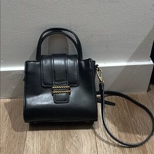 Zara Black Mini Bag with Quilted Flap and Detachable Strap